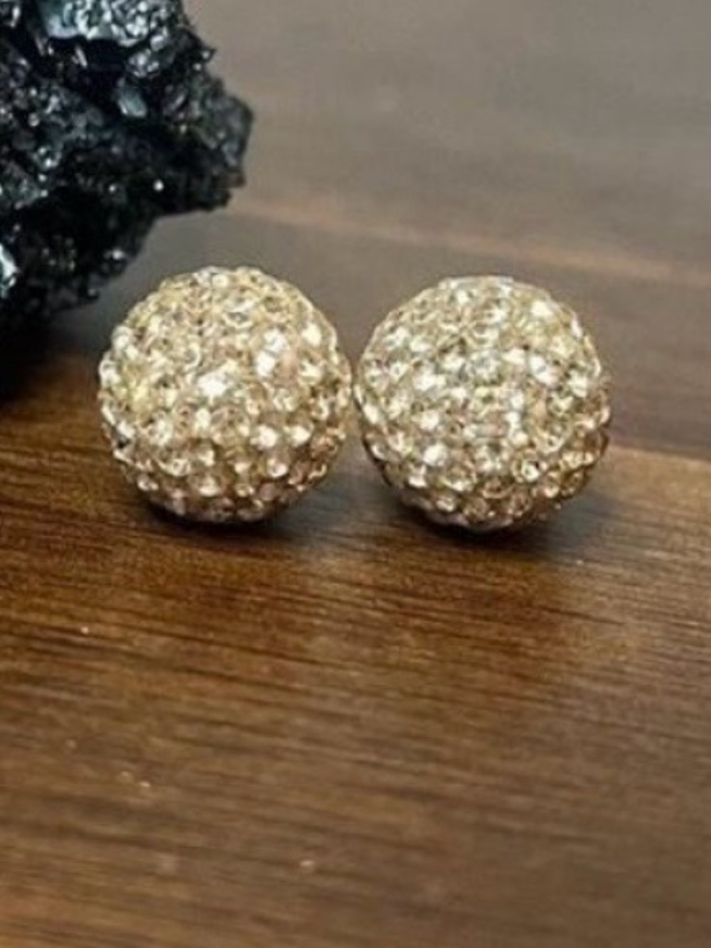 Hillberg & Berk 10mm Sparkle Ball Stud Earrings Gold Crystal As Is